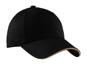 C830_Black_Flat_Front_GA14 Port Authority Sandwich Bill Cap with Striped Closure. C830 - Image 1