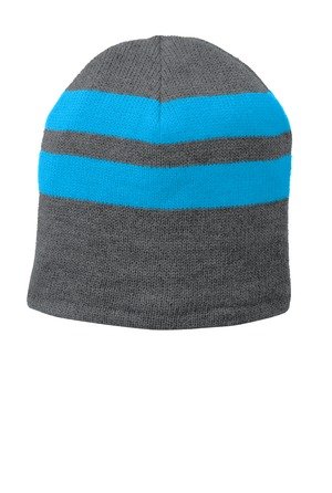 C922_athleticoxfordneonblue_flat_front Port & Co Fleece-Lined Striped Beanie Cap. C922 - Image 1