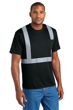 CS206_black_model_front CornerStone Enhanced Visibility Segmented Tape Tee CS206 - Image 1