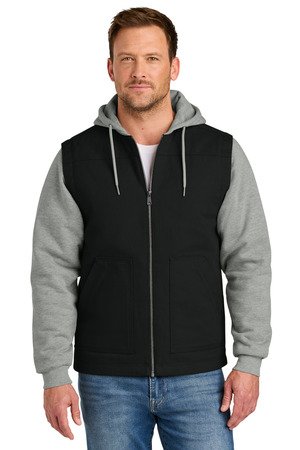 CSJ42_blackheathergrey_model_front CornerStone Duck Fleece Full-Zip Hooded Jacket CSJ42 - Image 1