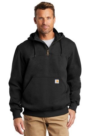 CT100617_black_model_front_102018 Carhartt Rain Defender Paxton Heavyweight Hooded Zip Mock Sweatshirt. CT100617 - Image 1