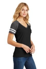 District Women's Game V-Neck Tee. DM476 - Image 2