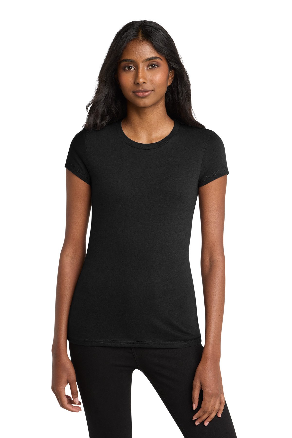 DT6001_black_model_front District® Women's Fitted Very Important Tee®. DT6001 - Image 1