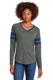 Sport-Tek® Women's Halftime Stripe Long Sleeve V-Neck Tee LST6043 - Image 4