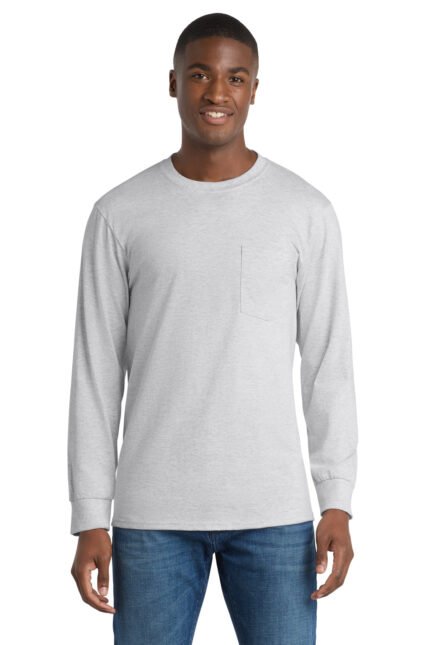 Port & Co™ Long Sleeve Essential Pocket Tee.  PC61LSP