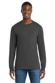 Port & Co™ Long Sleeve Essential Pocket Tee.  PC61LSP - Image 4