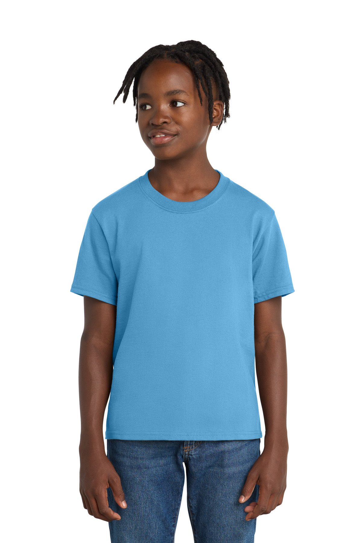 PC61Y_aquaticblue_model_front Port & Co™ Youth Essential Tee. PC61Y - Image 1