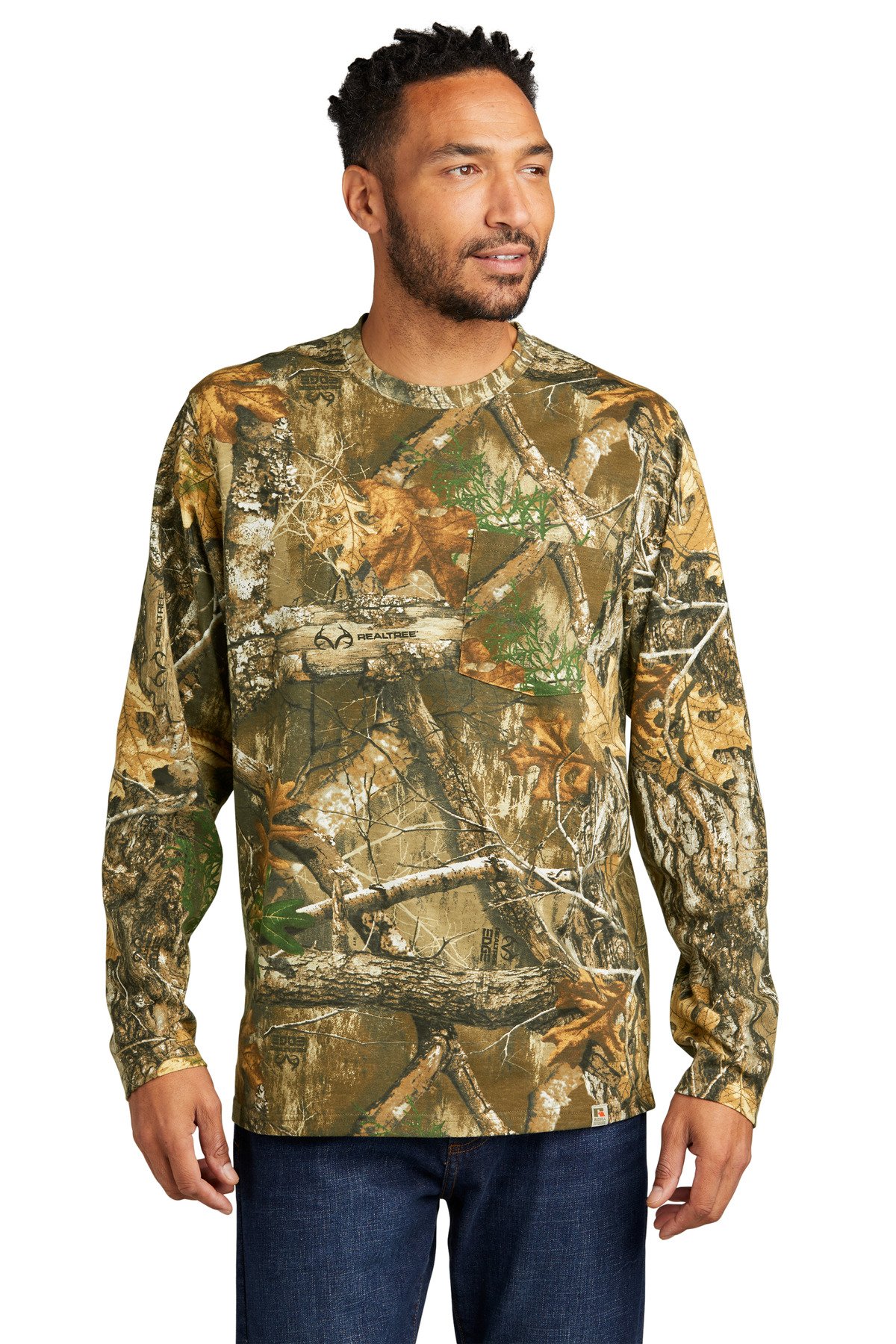 RU100LSP_realtreeedge_model_front Russell Outdoors™ Realtree® Long Sleeve Pocket Tee RU100LSP - Image 1