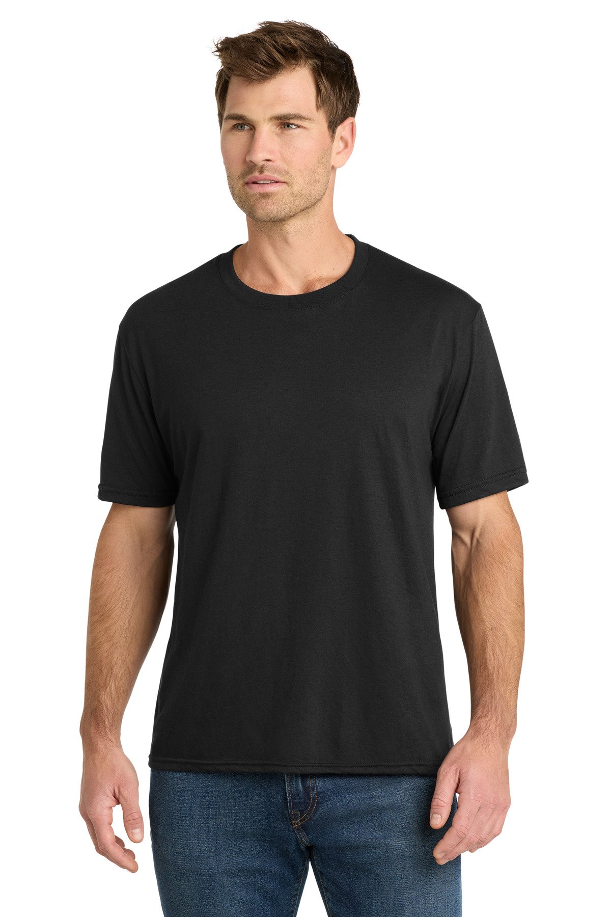 VL40_deepblacksolid_model_front Volunteer Knitwear™ Tri Tee VL40 - Image 1