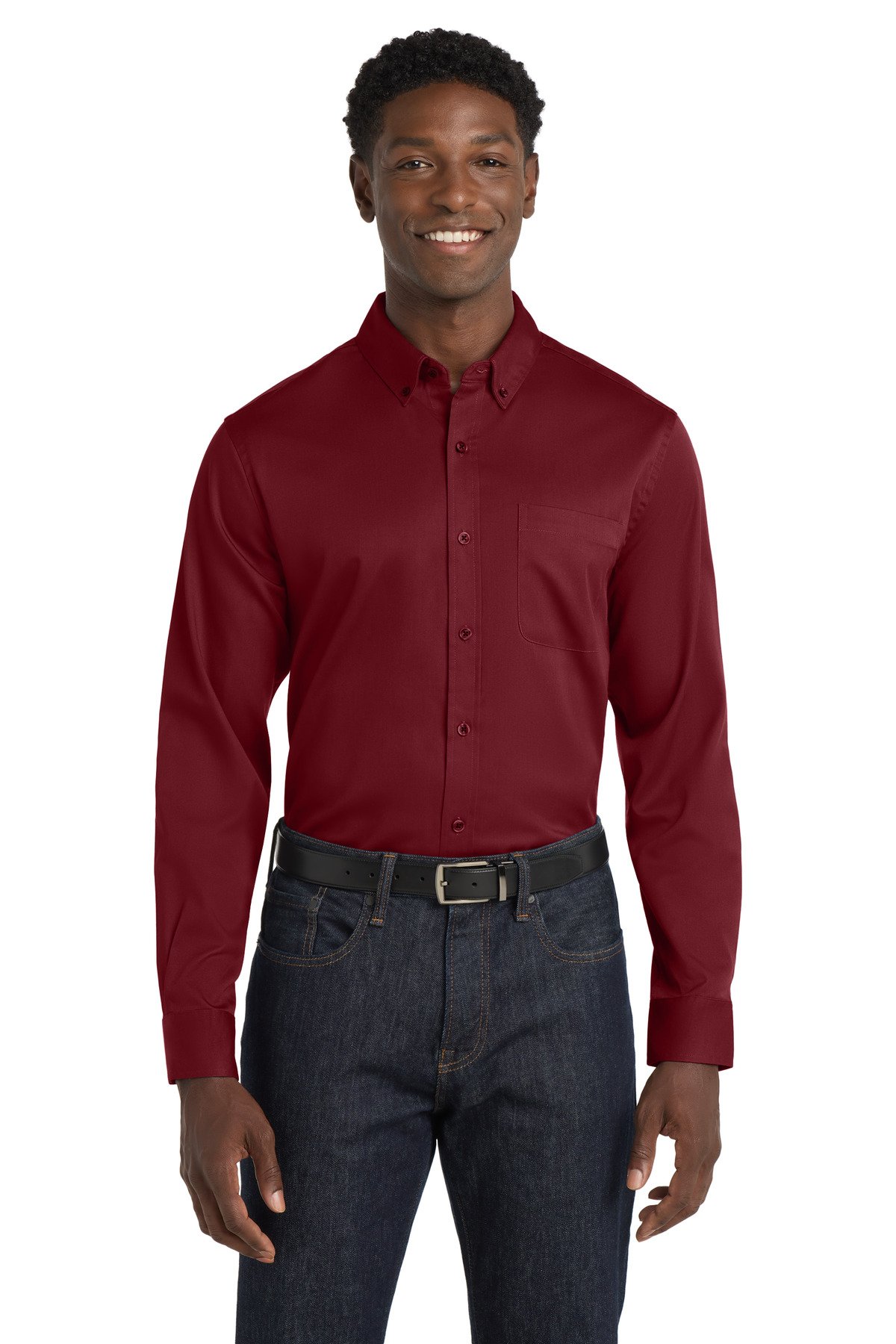 W808_burgundy_model_front Port Authority® Long Sleeve SuperPro React™ Twill Shirt. W808 - Image 1