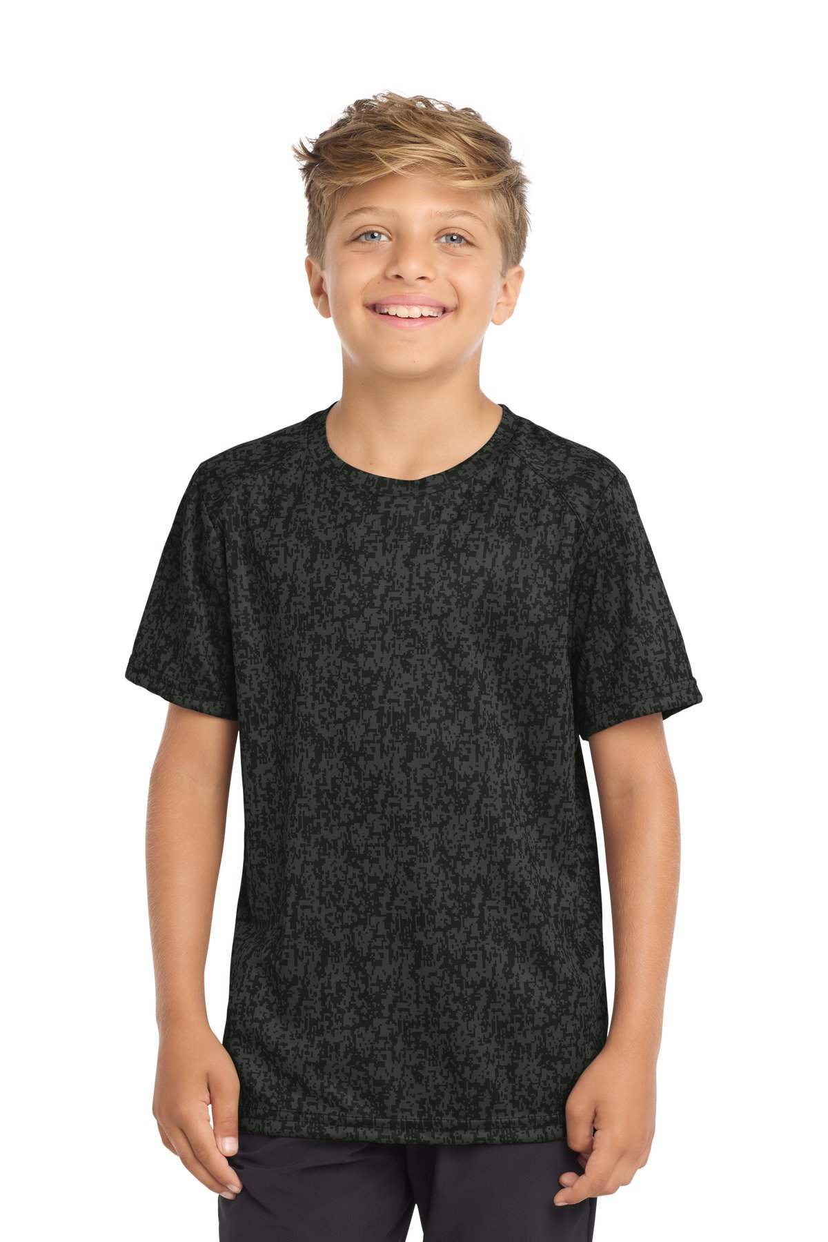 YST460_black_model_front Sport-Tek ® Youth Digi Camo Tee. YST460 - Image 1